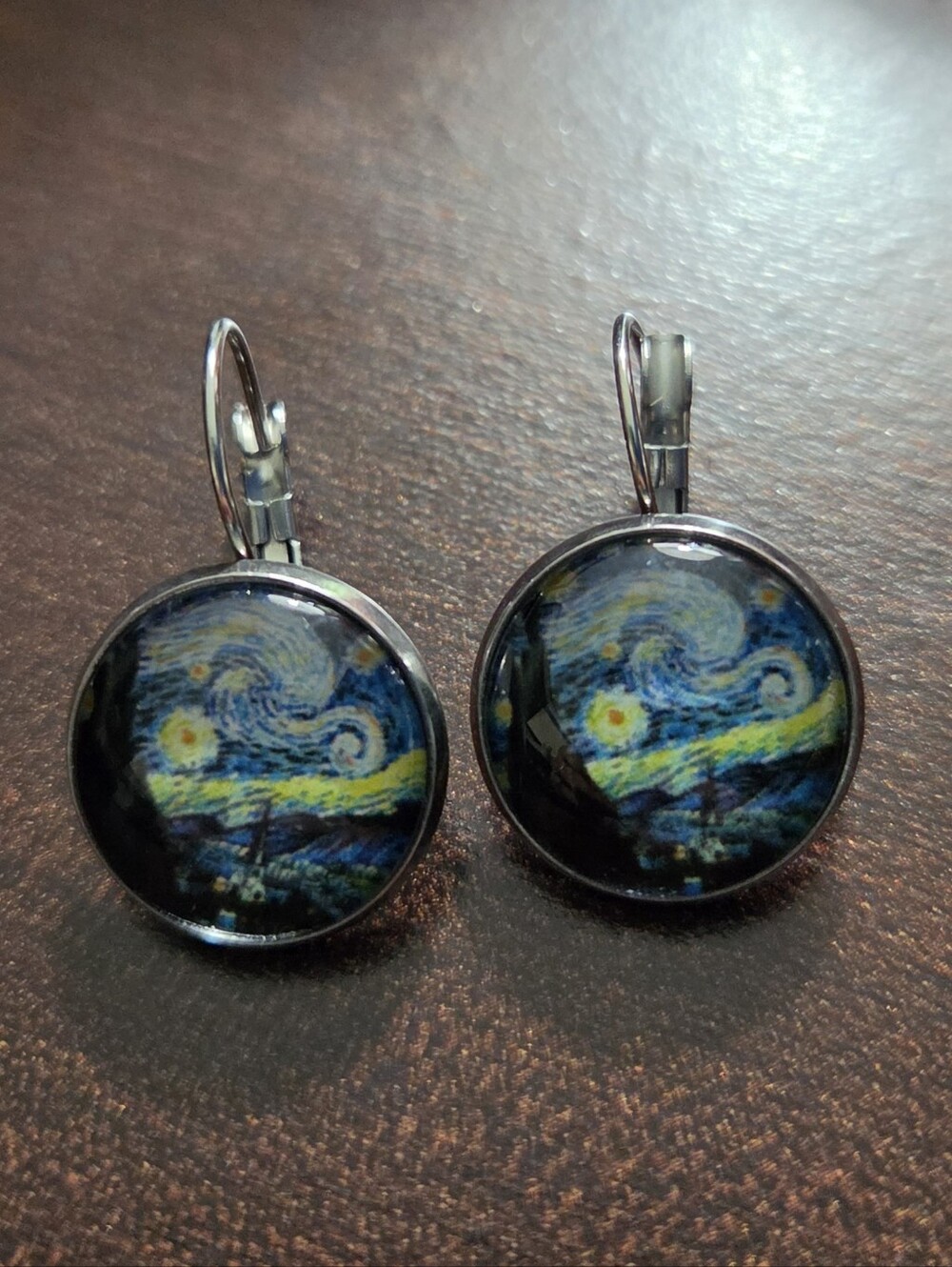 Van Gogh Starry Night Silver Tone Drop Earrings